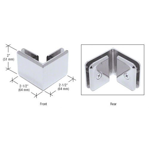 Polished Chrome Beveled Style 90 degrees Glass-to-Glass Clamp